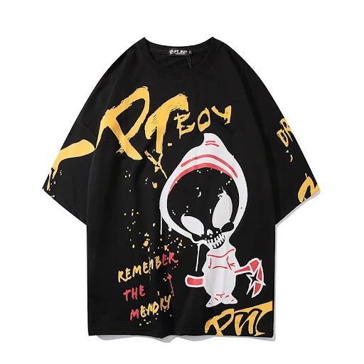 Title 4, Cartoon Alien Print Loose Couple Half Sleeve Shirt