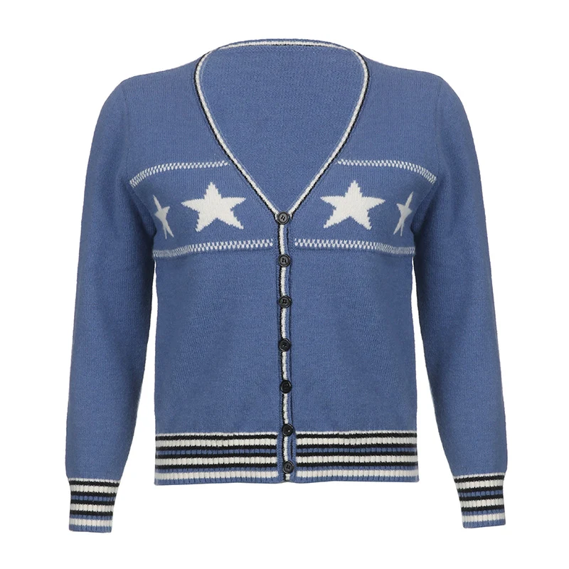 Title 8, Vintage Star Woven V-Neck Button Cardigan Acade...