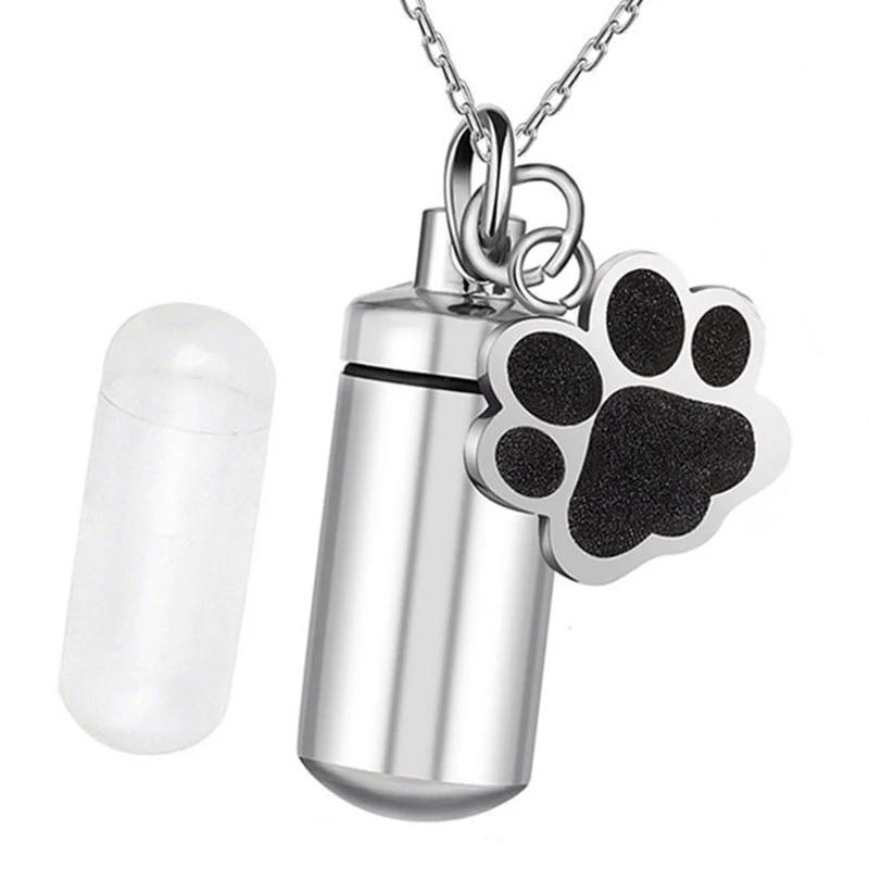 Colar pingente urna cilíndrica em aço titânio para cinzas de animais, frasco perfume aberto, joia memorial, lembrança pessoal. — foto 2