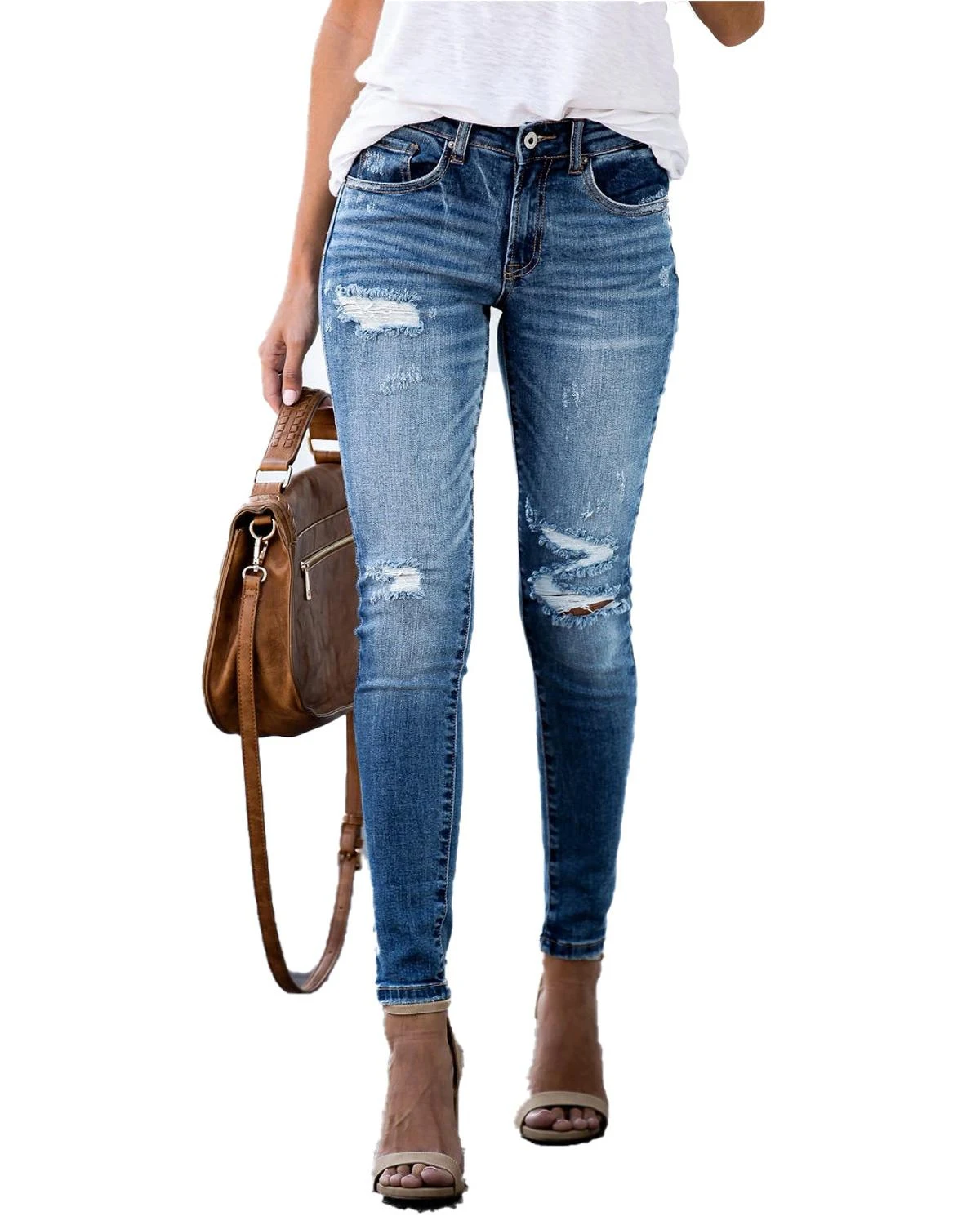 Pantalones vaqueros slim fit con rodillas rotas, estilo moderno y ajuste perfecto, ideales para un look casual y cómodo. — foto 3