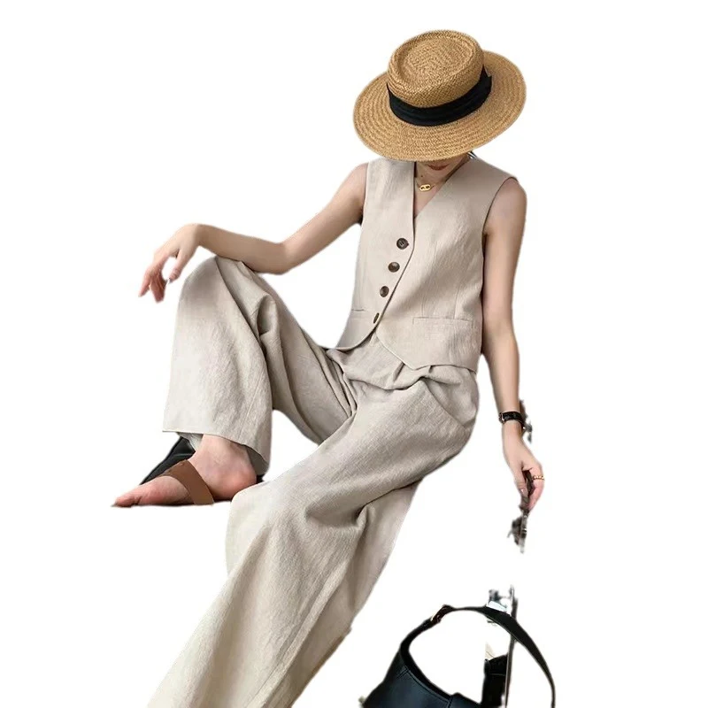 Fashion Casual Two-piece Suit Women's Summer Sleeveless Vest Top Suit Wide Leg Pants — photo 2