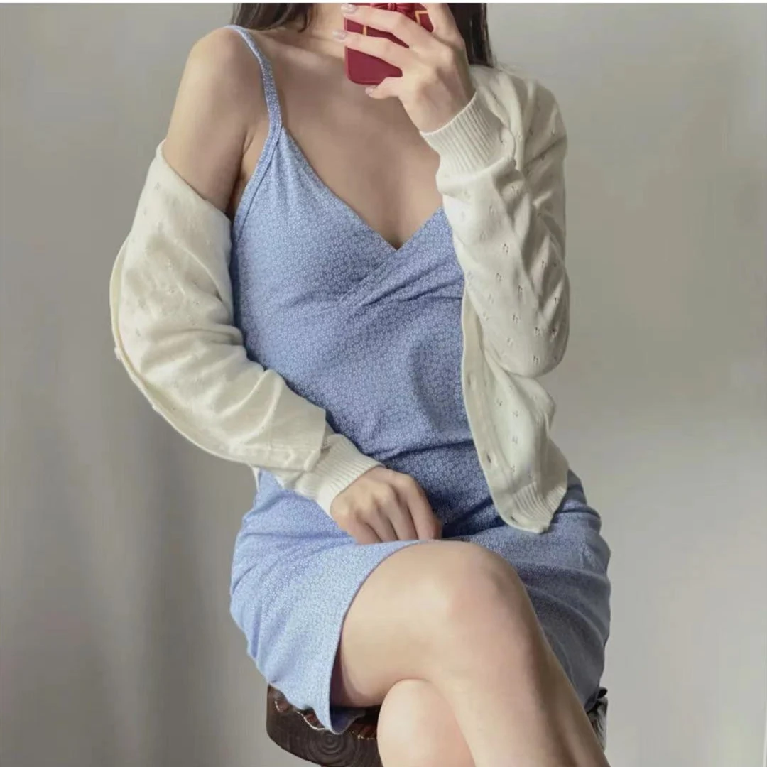 Abito floreale in misto cotone con scollo a V con spalline — foto 3