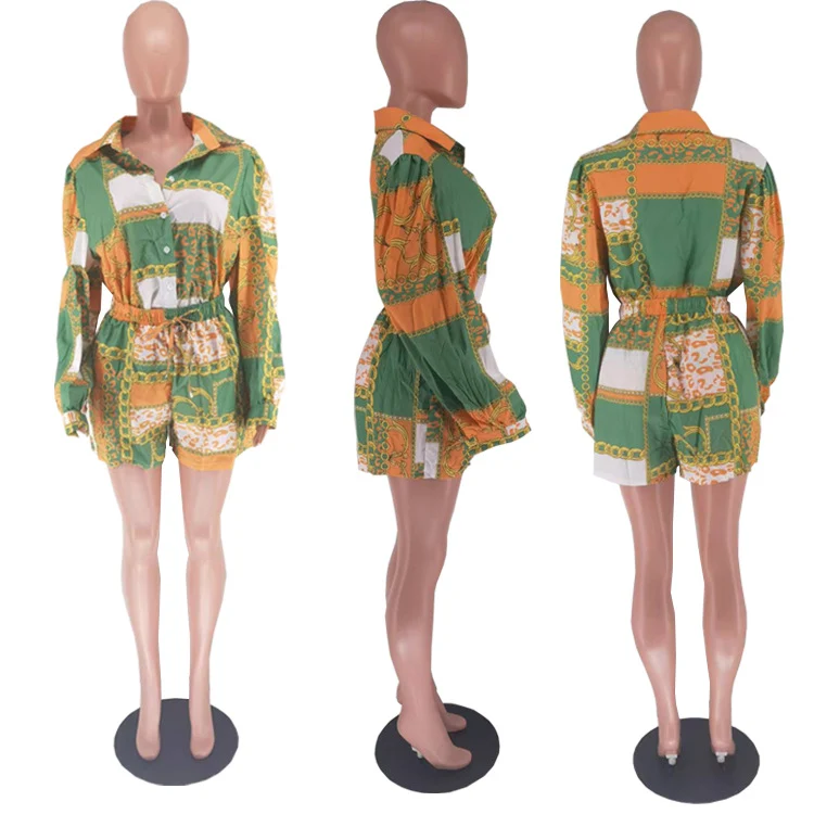 Women's Casual Long-sleeved Shirt Shorts Printed Two-piece Suit, offering comfort and style for everyday wear, perfect f — photo 5