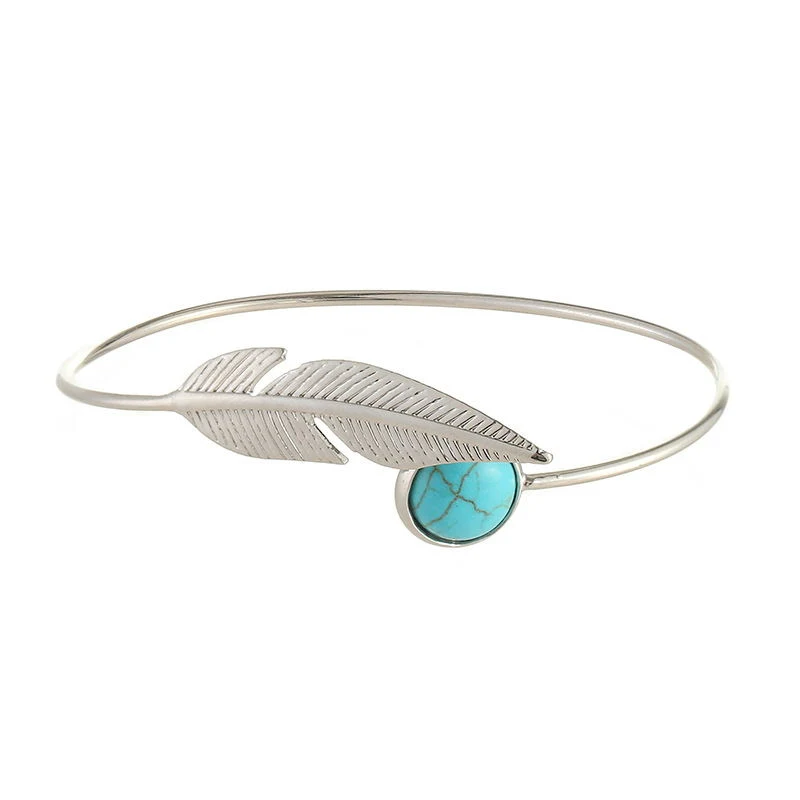 Mujeres Retro Blue Nature Stone Feather Pulsera — foto 10