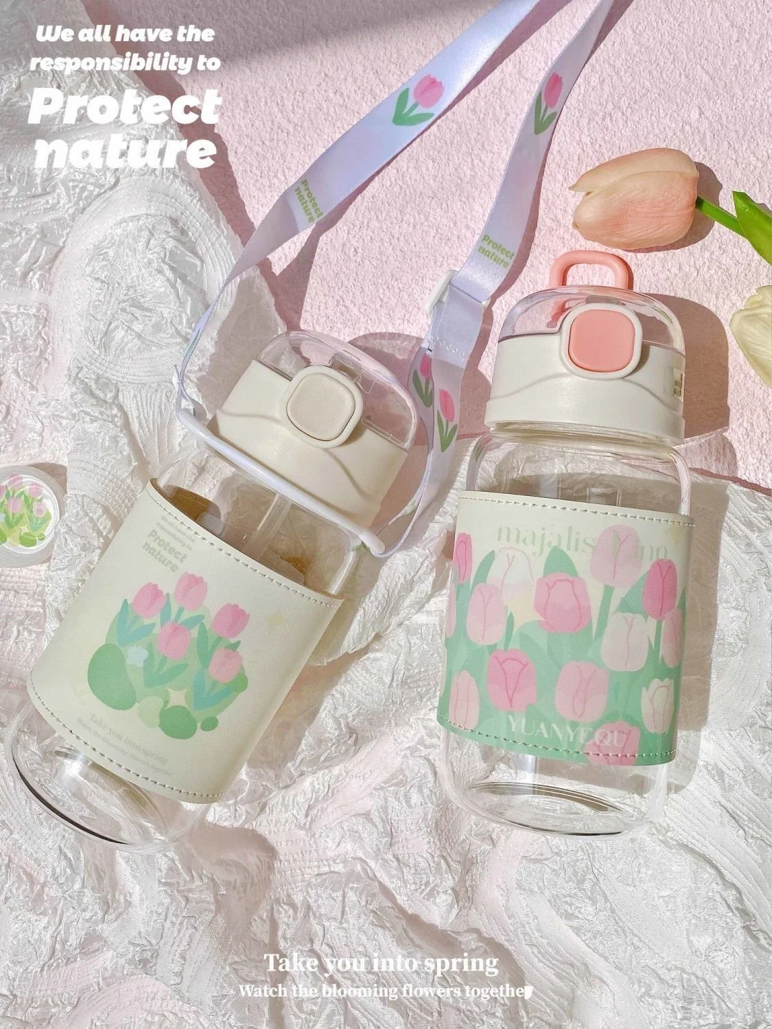 Good-looking Tulip Straw Glass Cup, Portable Korean Children's Water Cup. A unique niche cup for kids, perfect for water — photo 12
