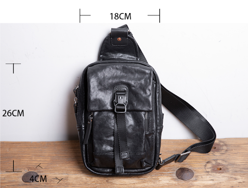 Title 1, Bolso pequeño de pecho para hombre, cuero genui...