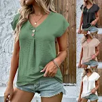 Camisa de mujer de moda con botones y color sólido manga corta perfecta para el verano, cómoda y elegante para cualquier ocasión casual o formal. — foto 9