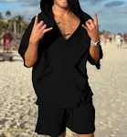 Three-Quarter Sleeve Top & Elastic Shorts Loose Leisure Suit, Providing Comfort and Style for Casual Days and Relaxed Ou — photo 4