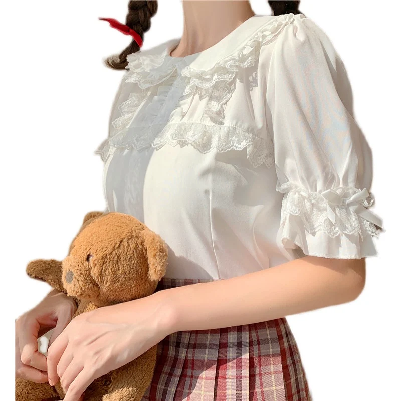 Nuova camicia da donna con colletto a bambola a maniche corte dolce da ragazza morbida — foto 1