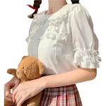 Nuova camicia da donna con colletto a bambola a maniche corte dolce da ragazza morbida — foto 1