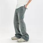 Erkek Dikiş Fermuarlı Mikro Slim Geniş Paça Pantolon, şık görünüm ve rahat kullanım sunan, modern erkek pantolonu. — Fotoğraf 5
