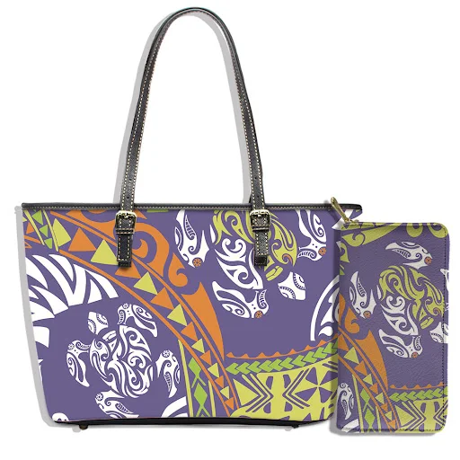 Title 2, Polynesian style turtle print shoulder bag clut...