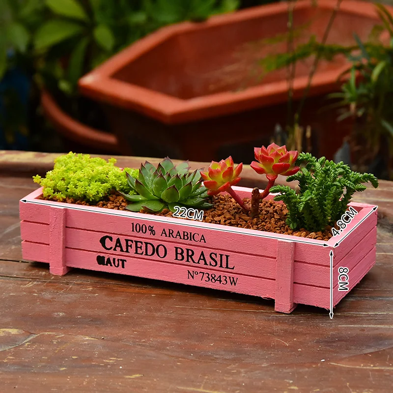 Caixa de armazenamento de madeira rústica para mesa, tiras longas, suculentas, vasos, caixa de cartas, dispositivo floral. — foto 2