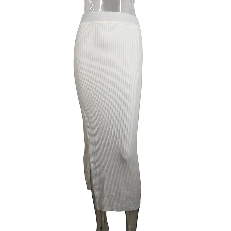 Summer Sexy High Waist Skirt Knitted Slit Midi White Sheath – perfect for a hot summer look, stylish and comfortable. — photo 3