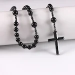 Colar masculino longo com contas redondas naturais, cruz de hematita. Design elegante e durável, perfeito para uso diário e especial. — foto 6