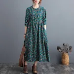 Vintage kunst grote bloemen katoen linnen jurk – Een luchtige en stijlvolle zomerjurk voor een relaxte, bohemien look, ideaal voor warme dagen — foto 6
