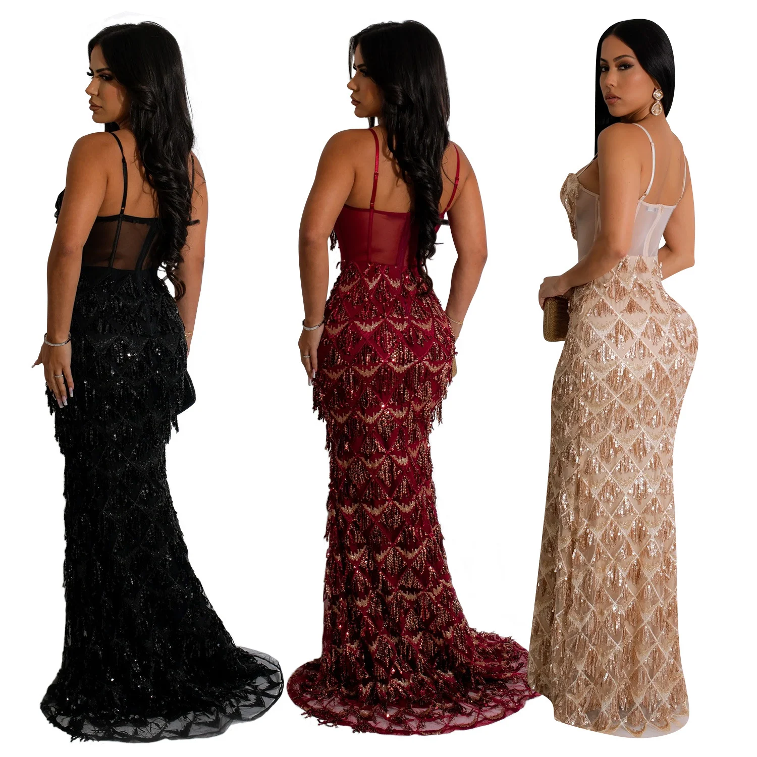 Title 25, Fashion Womens Wear Pure Color Sequins Sling D...