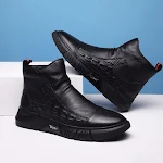 Winter Fleece High-top Cowhide Casual Men's Zipper Leather Shoes, offering warmth, comfort, and style for cold weather. — photo 5