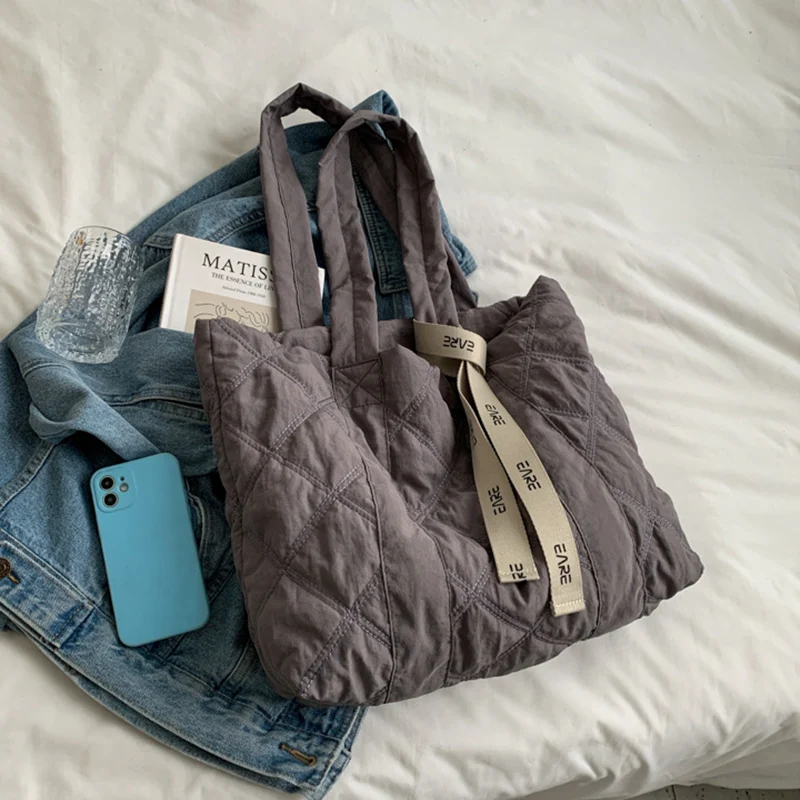 Bolsa Tote de Inverno Feminina 2023 Costura Rombo Ombro Alta Capacidade Sacola de Compras e Trabalho Bolsa Personalizada — foto 12