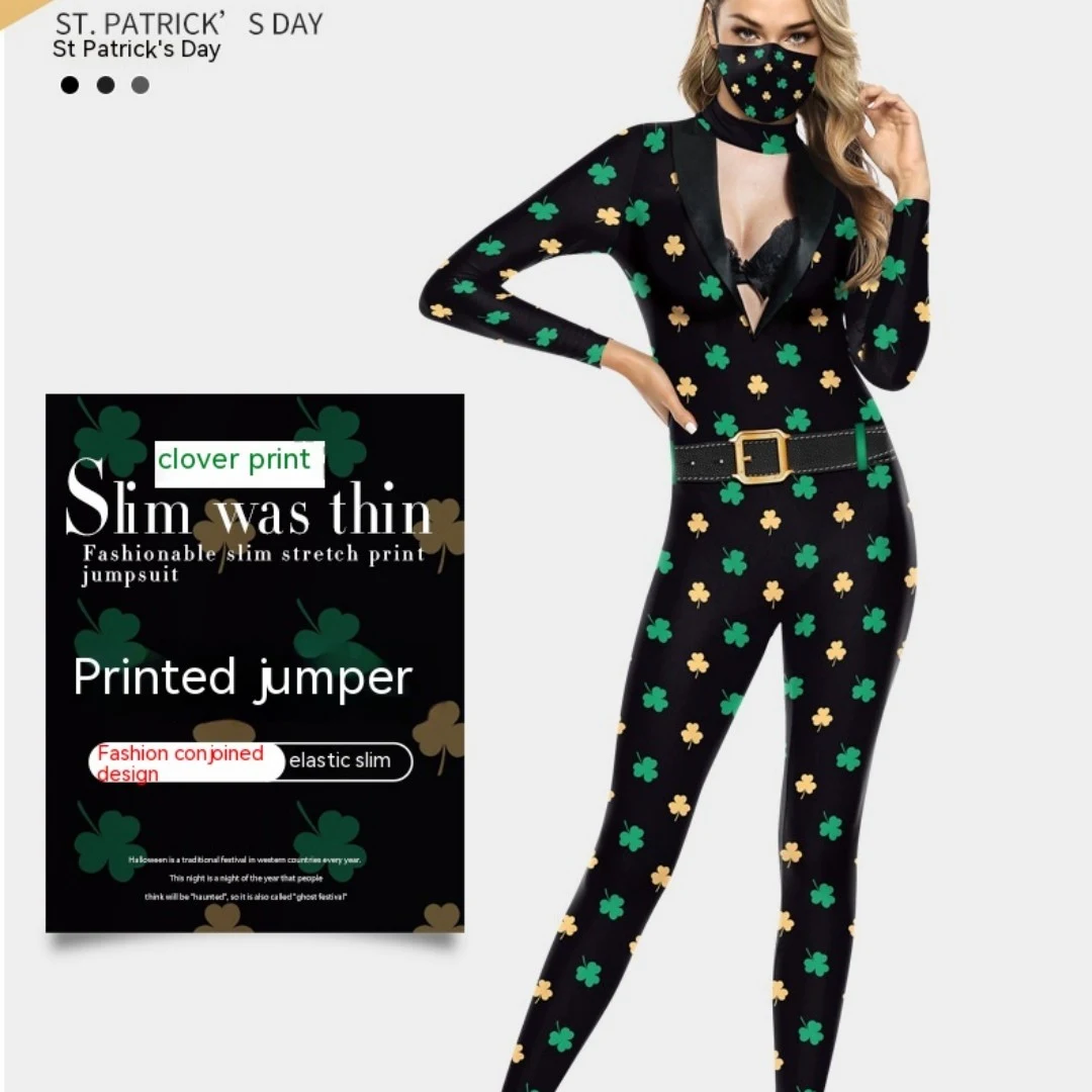 Vestido longo unissex verde de São Patrício com estampa digital, manga longa, uma peça, perfeito para celebrações e conforto no feriado. — foto 1