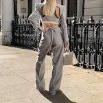 Women's Hollowed Out Lace-up Long-sleeved Top and Wide Leg Pants Two-piece Set. Stay stylish and comfortable with this v — photo 3