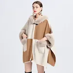 Casaco com Capa Xale Feminino Outono Inverno Gola de Pele Nova Coleção Quente e Charmoso para Mulheres — foto 8