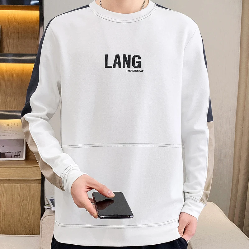 Men's Round Neck Long-sleeved Sweater, Trendy Loose Cotton Top. Comfortable and stylish, perfect for casual wear and eve — photo 3