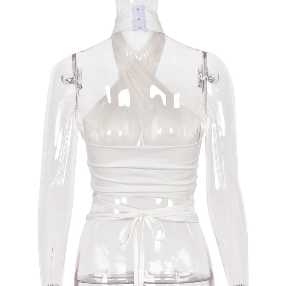 Title 9, New Solid Color Cross Halter Lace-up T-shirt Top