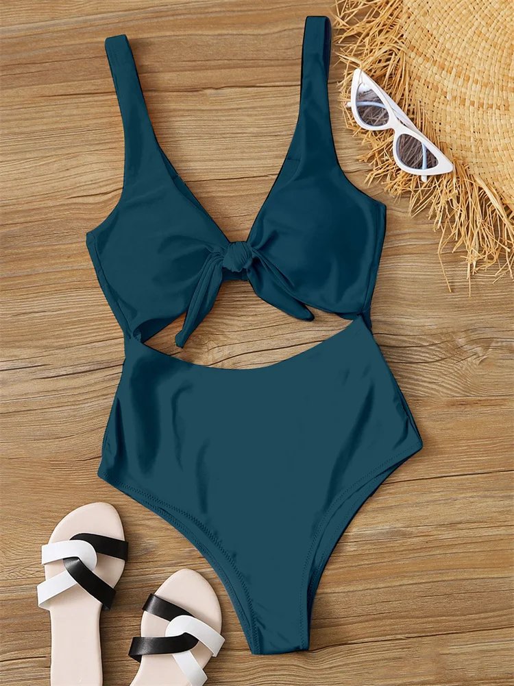Colorblock Chest Knotted One Piece Swimsuit or Two Piece Bikini perfect for a flattering fit, stylish look, and comforta — photo 11