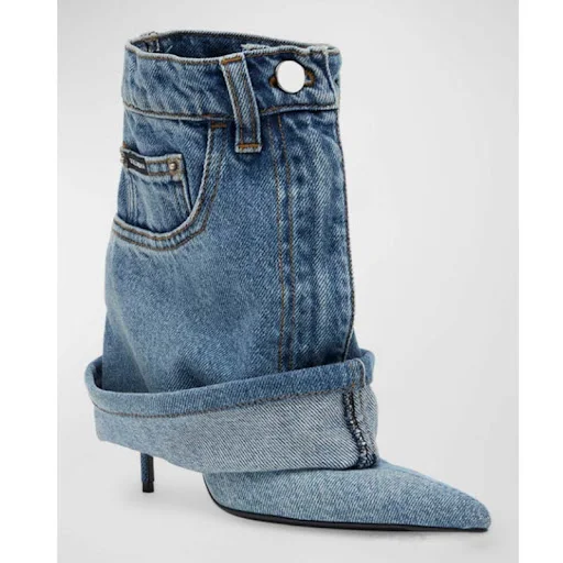 Title 3, Pointed-toe Washed Denim Pantskirt Stiletto Hee...