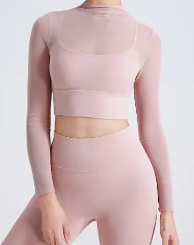 Mesh yoga clothes long sleeve with chest pad running top for women. Experience comfort, support, and breathability durin