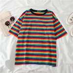 Hip Hop Neutral Loose Student Mid-length Striped Short-sleeved T-shirt For Women — photo 9