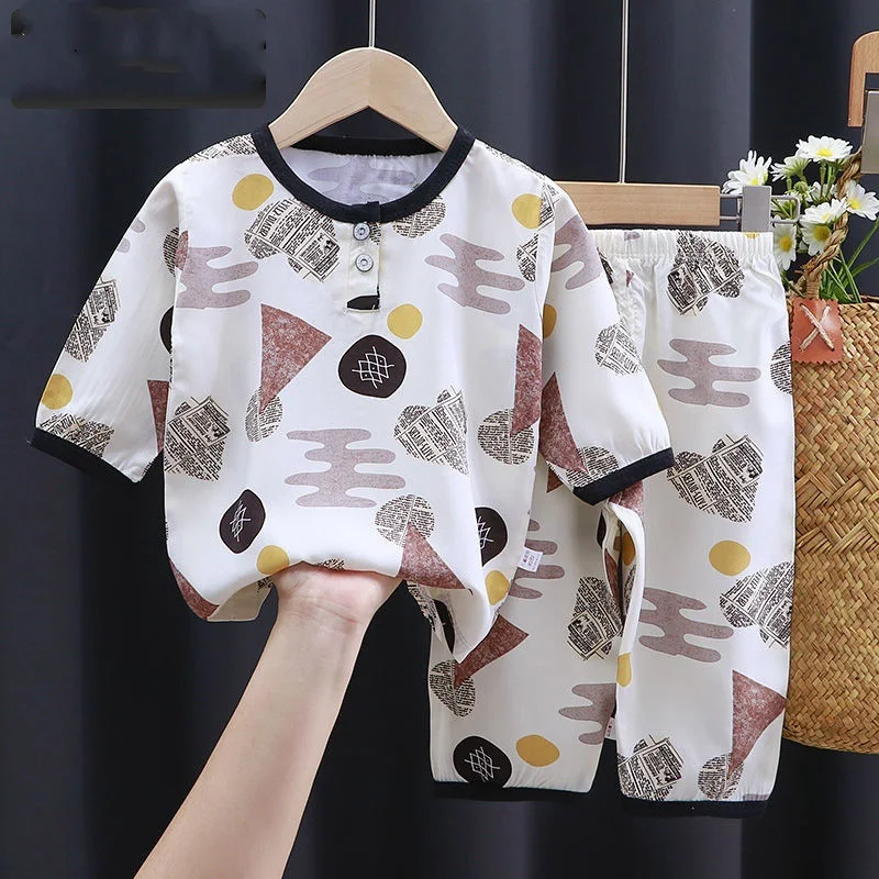 Roupas de verão para bebês em algodão e seda, roupas de ar condicionado frescas e leves, ideais para o calor, respiráveis e confortáveis. — foto 3
