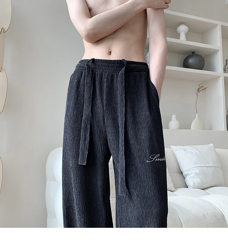 Muške plisirane ležerne pantalone, ledena svila, hladne, brzo sušeće, širokih nogavica, udobne i moderne. — foto 5