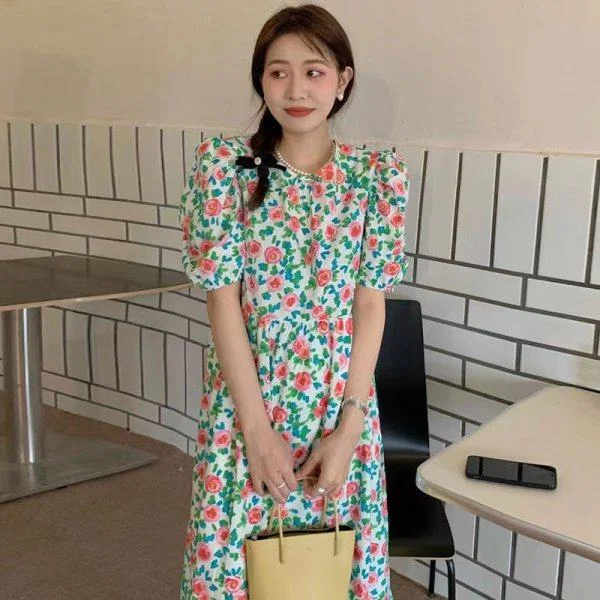 Title 1, High Waist Slimming Puff Sleeve Dress Women