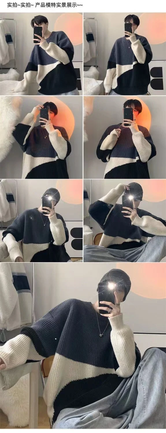 Suéter Pullover Masculino Gola Redonda, Estilo Hong Kong de Alta Qualidade, Design Jovem e Moderno, Conforto e Elegância para o Dia a Dia — foto 11