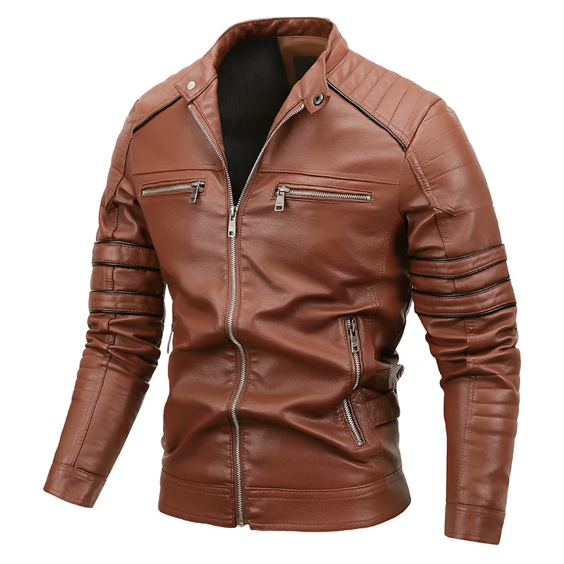 Men's Plus Velvet Motorcycle Leather Jacket, a warm and stylish winter coat designed for bikers, providing comfort and p — photo 5
