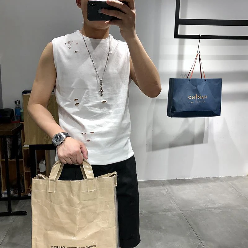 Men's Fashion Solid Color Sports Waistcoat Ripped Vest. Stylish and comfortable for workouts or casual wear. Breathable — photo 1