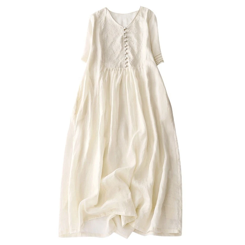 Title 2, Embroidered cotton and linen solid color beige ...