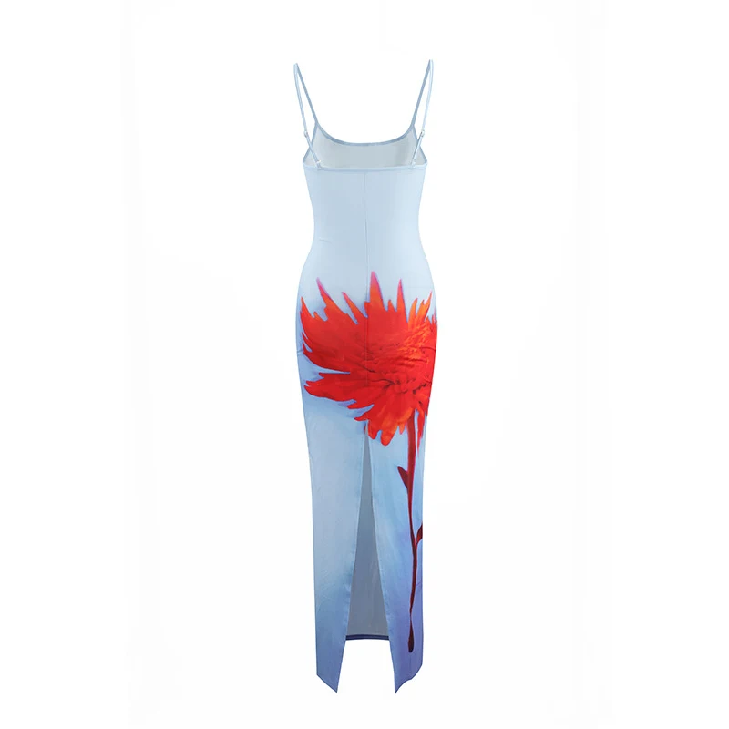 Women's Summer Fashion Suspenders Slim-fit Slit Hip-wrapped Floral Dress — photo 2