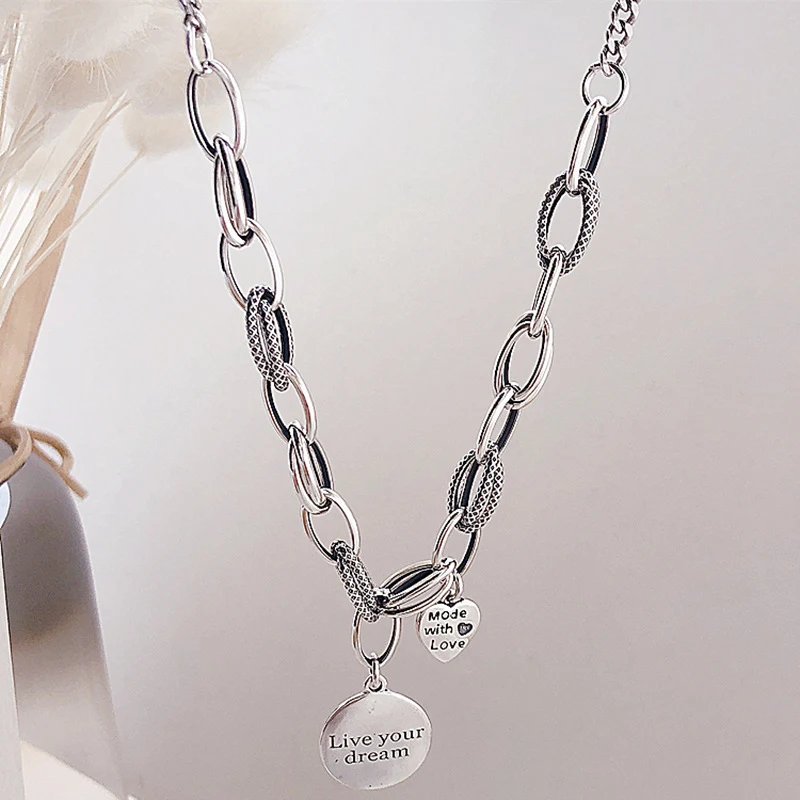 Colar Retrô Dream Come True Feminino Prata 925 Versão Coreana Indústria Pesada. Adicione elegância e estilo vintage ao seu visual. — foto 4