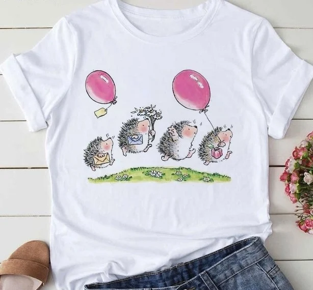 Title 3, Short-sleeved Cartoon Animal Print Plus Size Bl...