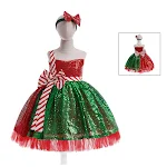 Vestido de Natal infantil com laço e lantejoulas para festas, ideal para celebrações natalinas com elegância e brilho especial — foto 3