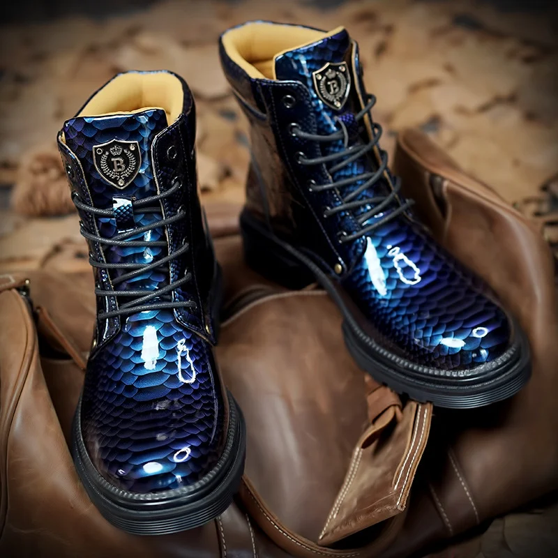 Sapatos Martin Masculinos com Estampa de Cobra e Mudança de Cor, estilo e conforto em um só calçado, perfeitos para um visual moderno e impactante. — foto 4