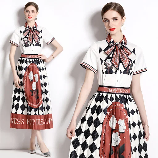 Title 3, Printed Shirt Collar Elegant Fashionable Pleate...