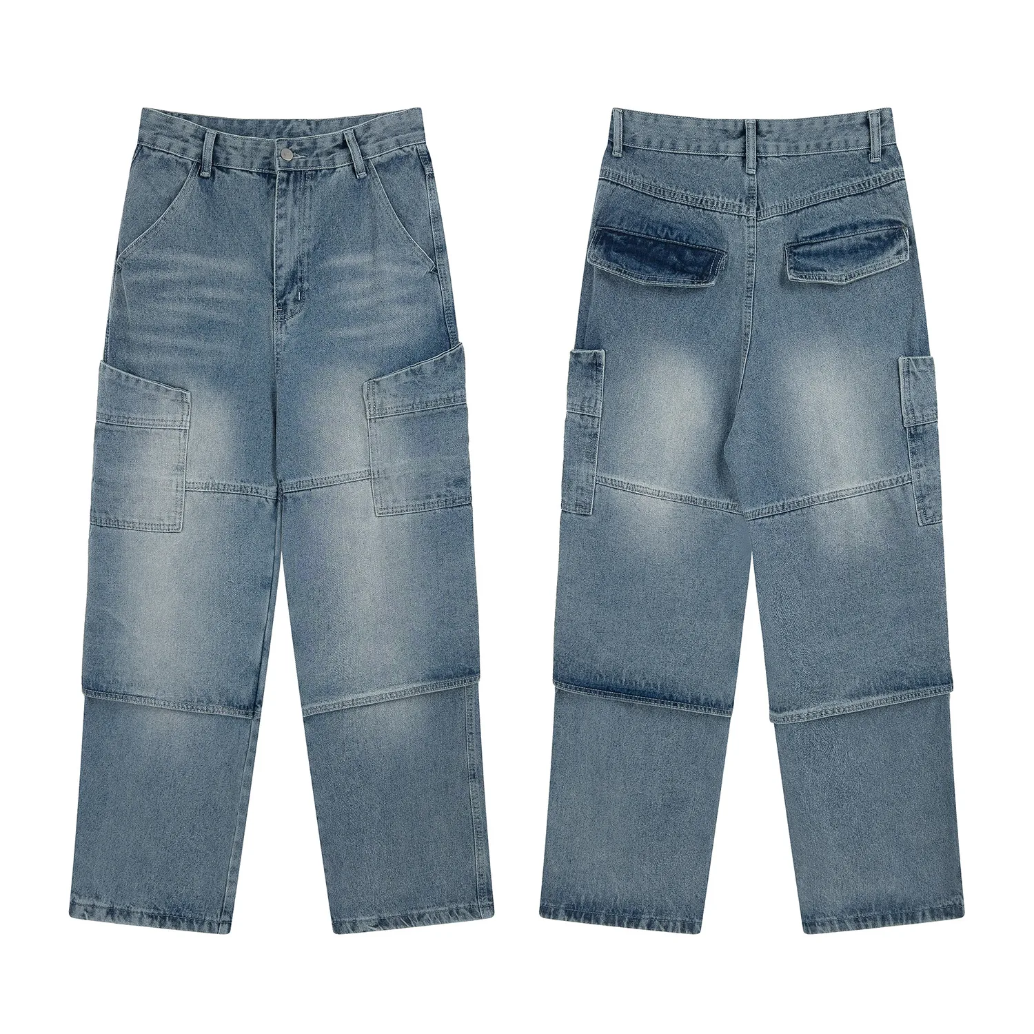 Jeans Americanos Retro Soltos de Rua com Multi-bolsos Casuais. Perfeitos para um visual despojado e confortável no dia a dia. — foto 13