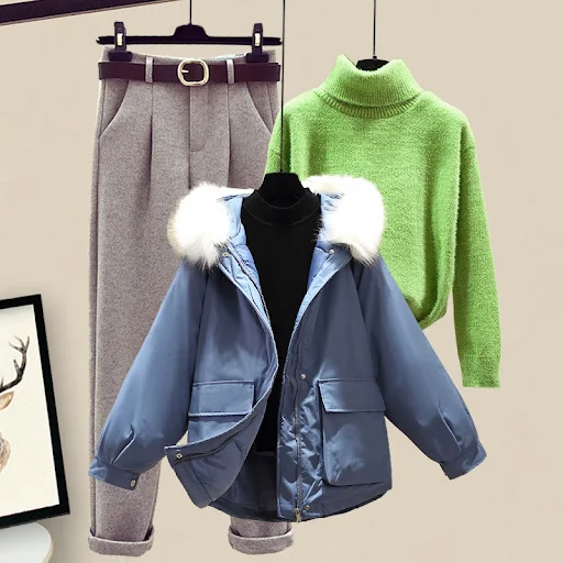 Title 4, Womens Padded Jacket Sweater Set Made Of Cotton
