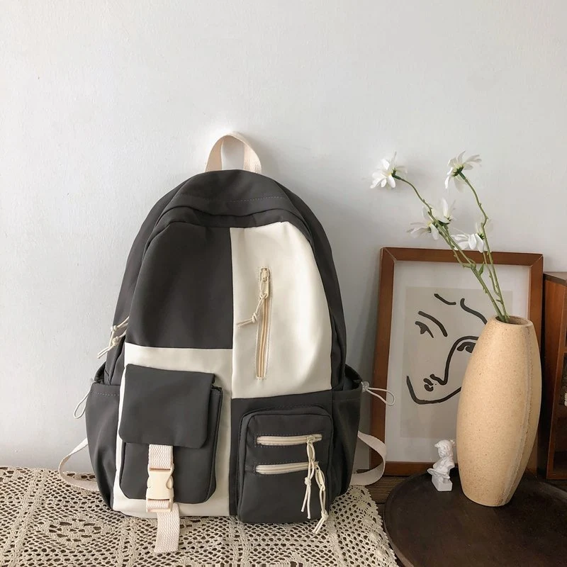 Mochila Escolar Estudante Retrô Cores Contrastantes Harajuku Feminina Grande Capacidade Ideal para Livros e Uso Diário — foto 2