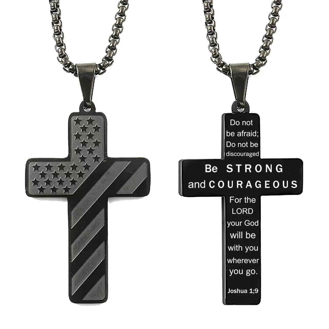 Colar Amazon Masculino Aço Inox com Pingente Cruz Bandeira Americana, Design Patriótico, Corrente Masculina Moderna — foto 9