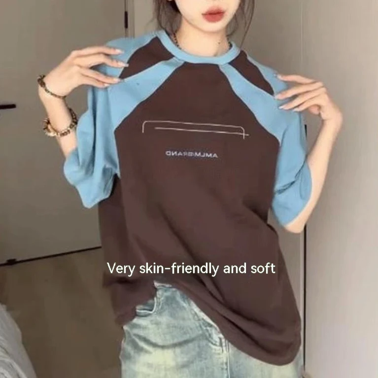 T-shirt da donna patchwork manica raglan estate 2023 loose design nuovo top a manica corta Stile e comfort per la stagione estiva — foto 6